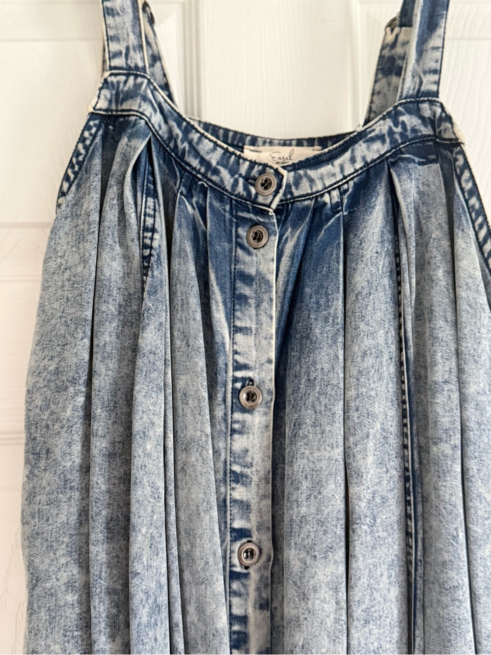 easel Light Blue Denim Button-Front Ruffle-Hem Mini Dress - Picture 4 of 7